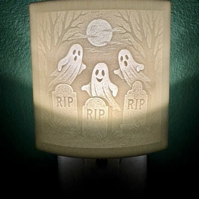 Graveyard Glow Ghost Nightlight – Plug-In Halloween Light with 3D Printed Cover, Base & C7 Bulb Included