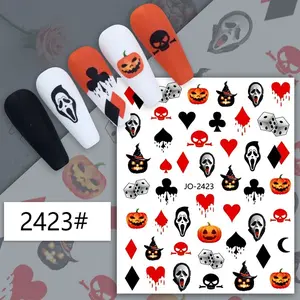 Halloween Nail Stickers Pumpkin Witch Skull Ghost Cross Cat Spider Eyeball Jo2423 Cute Nail Art Stickers for Nails Cool Decals Supplies for Girls and Women