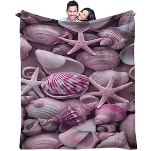 Luxurious Shell Starfish Soft Blanket, Ocean Element Elegance, Comfortable Throw for Urban Women, Perfect for Home Decor