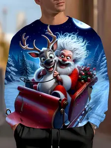 2025 New Santa Claus Pattern Sweatshirt, Merry Christmas Festive Ugly Sweater, Unisex Casual Fitted Top, Boys' Pullover