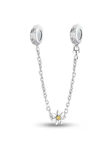 New Style Original Silver Color Charm DIY Beads with Wildflower Gradient Butterfly Beads Elegant Butterfly Leaf Daisy Safety Chain for Female DIY Jewelry Creative Ideal for Outdoor Weddings Garden Parties and Romantic Perfect Choice