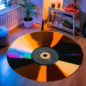 Round Carpet Vinyl Record Print Rug, Decorative Rug, Home Decor Mat for Living Room Sofa Bedside Table, Soft Non-Shedding Multiple Sizes Available