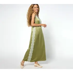 QVC Women's Regular-Fit Sailor Satin Maxi Dress (Me by Jennie Garth Collection)