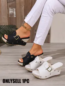 Women's Summer New Thick Sole Wedge Sandals, Open Toe Backless Fabric Slip-On Slippers, Casual Platform Sandals, Casual Comfortable Shoes for Women