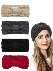 1pc Women's autumn and winter plush knitting hair band headband, bow Fried Dough Twists headband autumn and winter sports warm ear protection headband autumn and winter travel essential, New Year gift, daily leisure versatile Soft Headband