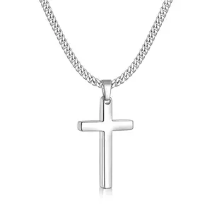 Cross Necklace for Men, Silver Tone/Gold Plated Mens Cross Necklaces with 3.5mm Cuban Chain