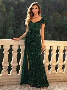 women's split thigh glitter sequin sweetheart neck bodycon dress, elegant cap sleeve evening party gown formal dress for banquet performance, elegant and classy formal dresses, summer clothes women for christmas valentine's day gift, women's clothing