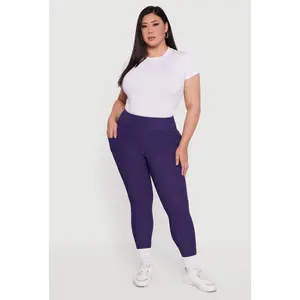 Plus Size Rib Knit Leggings with Cell Phone Pocket