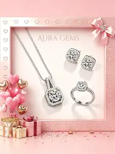 Luxury Zircon Jewelry Set, Ring Earrings Necklace Trio, Fashionable Full Drill Square Pack, Wedding Party Outdoor Travel Accessories