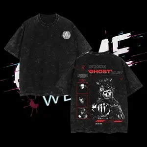Ghost COD Ver 2 Double Printed Oversize Lightweight Acid Washed Tee Game Graphic T-Shirt for Men Casual Day Wear Cotton Fabric - Jeans Vintage Gaming Retro Black Tee Oversized Heavyweight Cotton T-Shirts Love Menswear