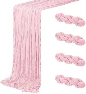 4 Pack Light Pink Cheesecloth Table Runner 20 x 120 inch Gauze Table Runners 10 FT Long,Semi Sheer Boho Cheese Cloth Fabric Table Runner Bulk for Wedding,Party,Baby Shower,Bridal Shower Decoration