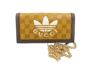 Pre-owned GUCCI canvas Small Leather Goods x Addidas monogram Trefoil wallet on chain