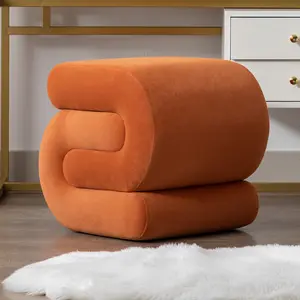 Allnifurv Cute Pouf Ottoman, Velvet/Teddy Upholstered Ottoman, Comfy Small Ottoman with S-Shape, Exquisite Small Foot Stool, Vanity Chair for Living Room, Bedroom, Entrance