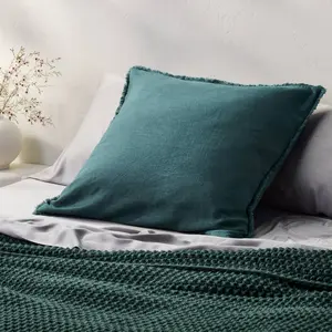 Euro Heavyweight Linen Blend Comforter Sham Dark Teal Blue - Casaluna: Woven Rayon & Cotton, Zipper Closure, No Fill
