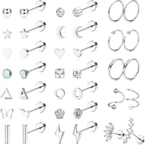 FASACCO Cartilage Earring 18G Flat Back Stud Earrings Surgical Steel Helix Tragus Piercing Jewelry