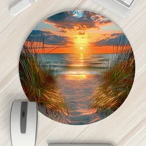 Round Sunset Beach Scenery Mouse Pad - Non-Slip Rubber Base, Waterproof, Portable & Durable for Gamers, Office, Study - Ideal Gift