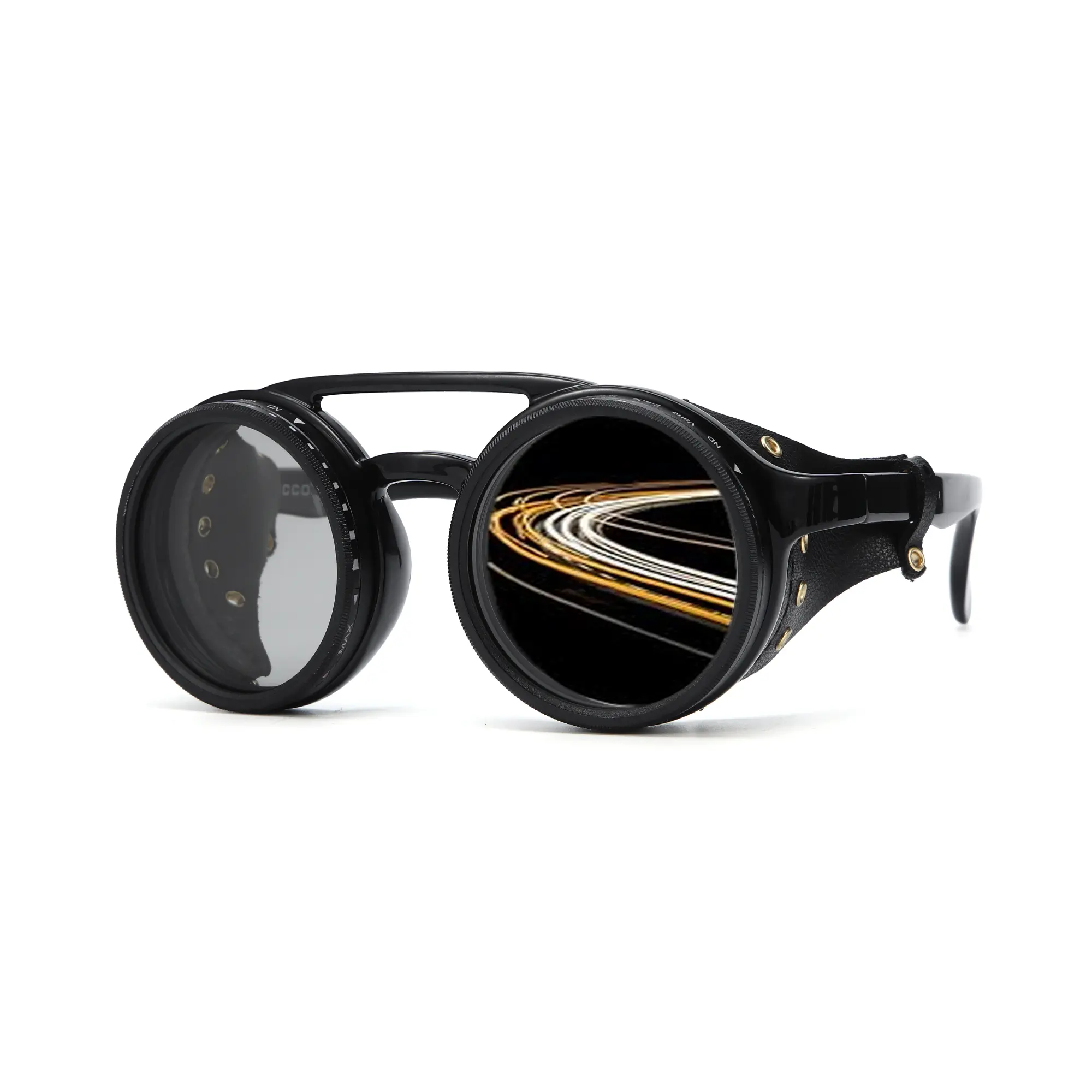 OUANGANC Adjustable Polarized Round Sunglasses,ND filter 9-Gear Adjustable Tint, with side shields glacier glasses