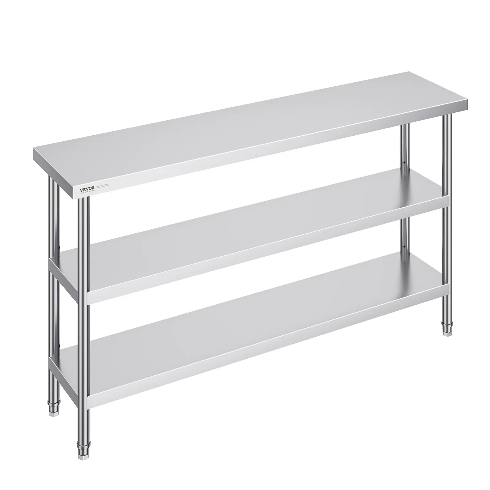 【summerfinds】VEVOR Stainless Steel Rectangular Kitchen Table - 14x60x34 in Heavy-Duty Commercial Worktable with 2 Adjustable Undershelves, Modern Furniture for Home & Kitchen, Father's Day Gift