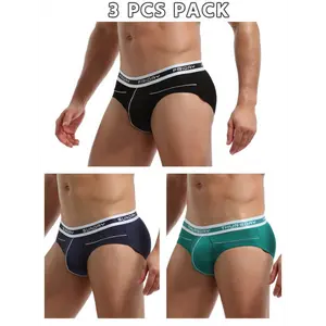 3pcs Men's Bamboo Fiber Ice Silky Briefs - Breathable, Comfortable, Stretchy Solid Color Underwear with Elastic Waistband for Everyday & Sports (Black, White, Blue), Bamboo Underwear