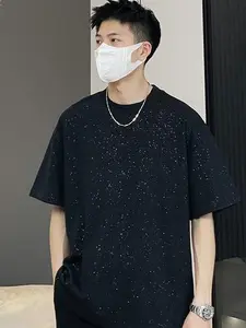 Cool Hip-Hop Men's Starry Sky Graphic Tee Round Neck Comfortable Short-Sleeve Street Fashion Beach Top in Cotton Material