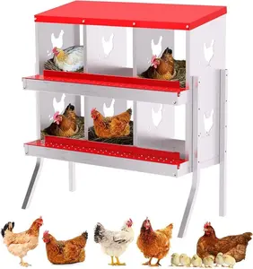 Gaomon Red Metal 6-Hole Chicken Nesting Boxes with Legs, Large Vented Rollout Egg Collection Chicken Coop, Wall Mount Coops for Hens