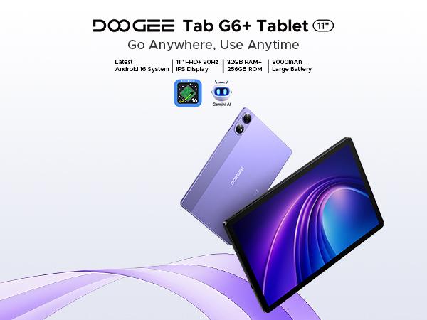 Tab G6+ 11" FHD+ Tablet, Android 16, T7280 Processor, 8000mAh Battery, Big Screen for Work & Entertainment