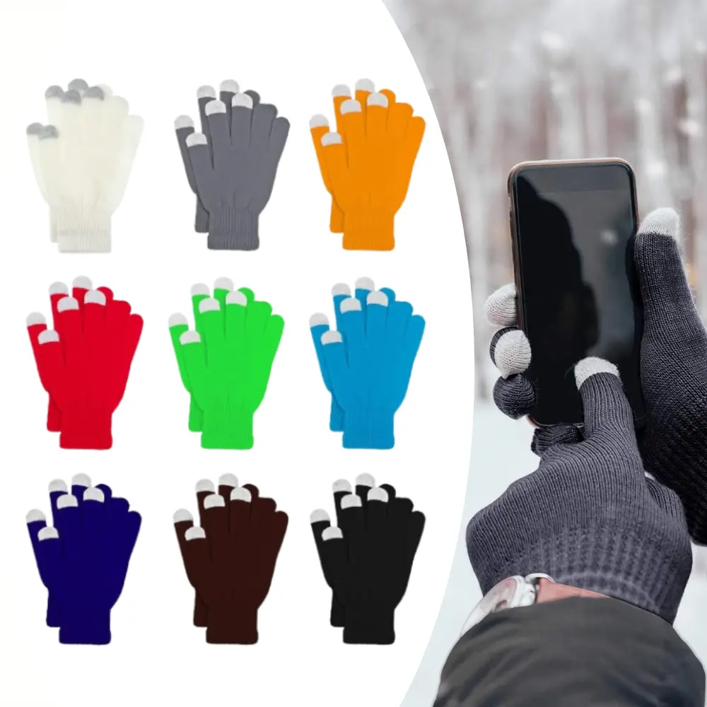 9Pairs of Winter Warm Solid Color Multi Finger Gloves,Winter Touch Screen Gloves, Men's and Women's Elastic Knitted Textile Gloves, Suitable for Daily Wear in Winter