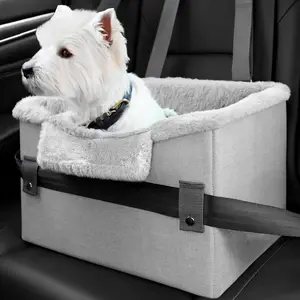 PetSafe Portable Small Dog Car Seat with Clip-On Safety Leash - Up to 25 lbs, Sturdy MDF Board, Cozy Fleece Lining, Adjustable Hang Webbing, Collapsible Design, Orange/Grey/Black