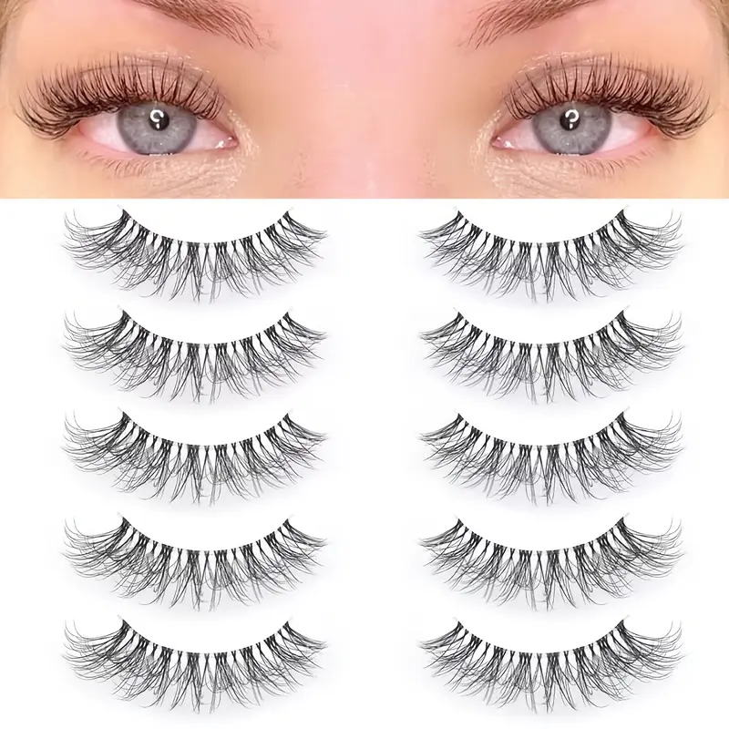 Five pairs of cat eye false eyelashes 10-18mm transparent stem false eyelashes cat eye style natural eyelashes Diy Volume Eyelashes Feline Lash Look