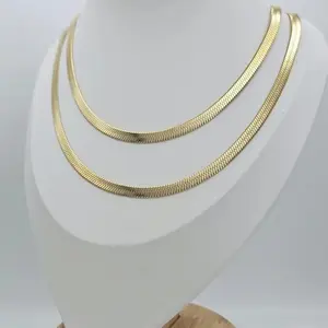 Gold Herringbone Necklace, 5mm Thick Herringbone Necklace, 14k Gold Over Stainless Steel, Waterproof, No Fade Necklace, Unisex Necklace