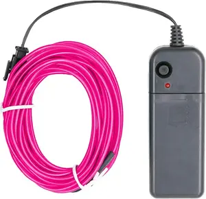 LED Neon Light 16.4ft/5m, Portable Hot Pink EL Wire Glowing Rope Lights LED Strips String Light with Battery Controller for Halloween Decorations Party Favor Festival Car DIY Clothes Decor
