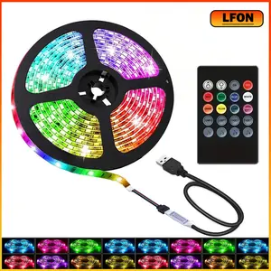 RGB LED light strip with 20 key remote control, Music Sync 5050 RGB Color Changing Rope Lights, USB powered flexible light, for Bedroom, Home Decoration, Party, Festival (5/10/15/20m)