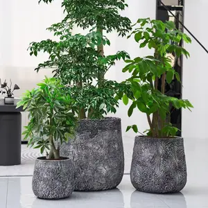Craft flowerpots 18"+13"+19" Dia Round Concrete Planter Set of 3 Large Outdoor/Indoor Planter Pots Containers with Drainage Holes and Rubber Plug for Home Garden (Dark Gray, Large)