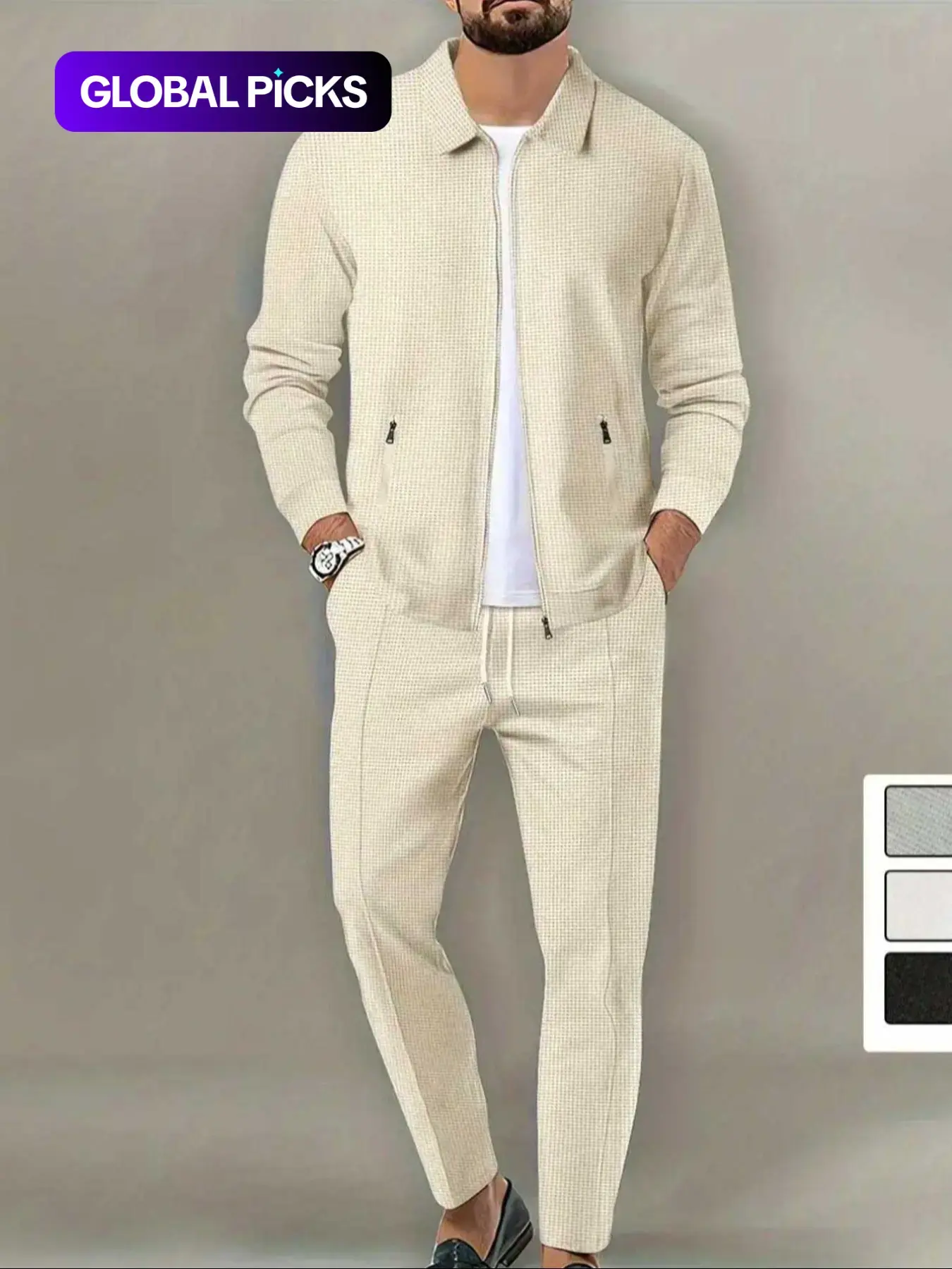 Men's Solid Zip Up Jacket & Pants Two-piece Set, Casual Athleisure Long Sleeve Collar Outerwear & Trousers for Spring & Fall, Men's Two-piece Outfits for Gym Workout Running, Workout Running Clothes, Sportswear Set