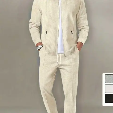 Men's Solid Zip Up Jacket & Pants Two-piece Set, Casual Athleisure Long Sleeve Collar Outerwear & Trousers for Spring & Fall, Men's Two-piece Outfits for Gym Workout Running, Workout Running Clothes, Sportswear Set, Athletic Clothing Set