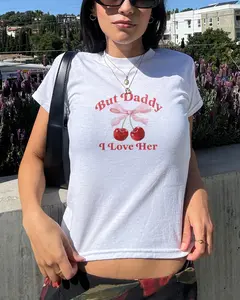 But Daddy I Love Her Pride Baby Tee Y2K Croptop, Clowncore Queer LGBTQ Shirt, Lesbian Bi Aesthetic Gra (1)