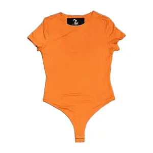 Cute Orange bodysuit Womenswear Basic Shortsleeve Casual