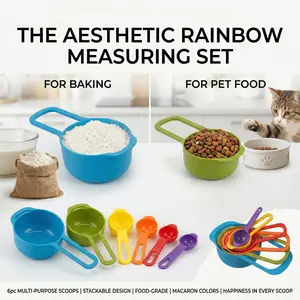 6pcs Rainbow Measuring Cups and Spoons Set - Aesthetic Macaron Kitchen Essentials for Baking & Pet Food Scoop - Space Saving Stackable Kitchen Gadgets - TikTok Made Me Buy It outdoorfun