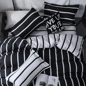 Black and white striped bedding set, 1 duvet cover and 2 pillowcases (filling not included)