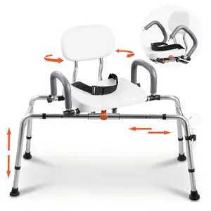 Sliding Shower Chair With 400 Lb Capacity, Tub Transfer Bench For Bathtub, Swivel Seat, Pivoting Armrests And Backrest, Height And Width Adjustable, Stable Bath Aid For Seniors, Elderly, And Disabled