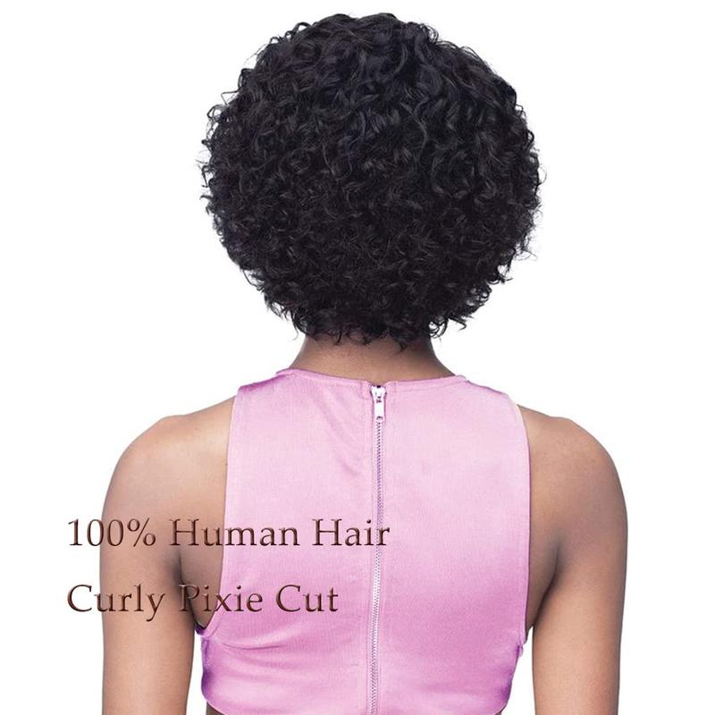 Loyom Pixie Cut Wig 6-inch Short Curly Human Hair Wig with Free Parting Brazilian Remy Hair Natural Hairline for Women Smooth Soft Versatile Durable Washable Dyeable