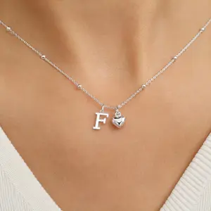 Trendy Silver Heart Initial Necklace • Dainty Small Letter Pendant • Tarnish Free Cute Aesthetic Jewelry Gift for Her
