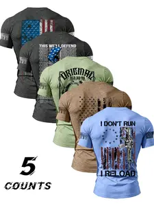 American Flag Vintage Print Men's T-Shirt, Retro Slim Fit American Patriotic Style Casual Short Sleeve Top, Comfortable and Stylish
