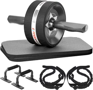 EnterSports Ab Roller Wheel Kit – Home Gym Core Workout Set with Push Up Bars, Bands & Knee Mat