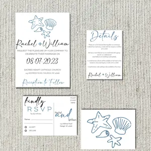 Handwritten Beach Wedding Invitation Set, Beach Wedding Invitation, Wedding Response Card, Seaside Wedding Detail Card, Tropical Wedding