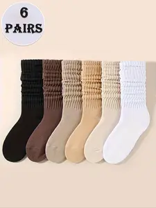 6 pairs of pure color random mix bubble socks, comfortable and breathable, knee-length casual socks