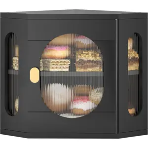 Corner Bread Box for Kitchen Countertop, Large Wooden Bread Box, Double Layer Bread Storage Bin,  Breadbox for Homemade Bread, Farmhouse Kitchen Organizer with  Window, Black