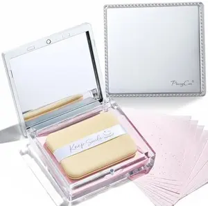 Blotting Papers for Face with Mirror and Puff, 100 Count Rose Oil Blotting Sheets for Oily Skin, Portable Compact for Purse, Travel, and On-the-Go Touch-Ups