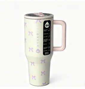 HydroJug 40 oz Stainless Steel Straw Tumbler, Pink Bow Print, Fits Cup Holders for Sports, Outdoor, Office & Car Use, Ultimate Cold Retention for All-Day Iced Drinks, BPA-Free, Trendy & Viral Water Bottle