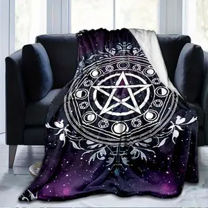 Pagan Mystery Mandala Blanket - Polyester Flannel, Pentagram Design Bed Sofa Living Room, Black Magic Black Craft Theme, Large Size